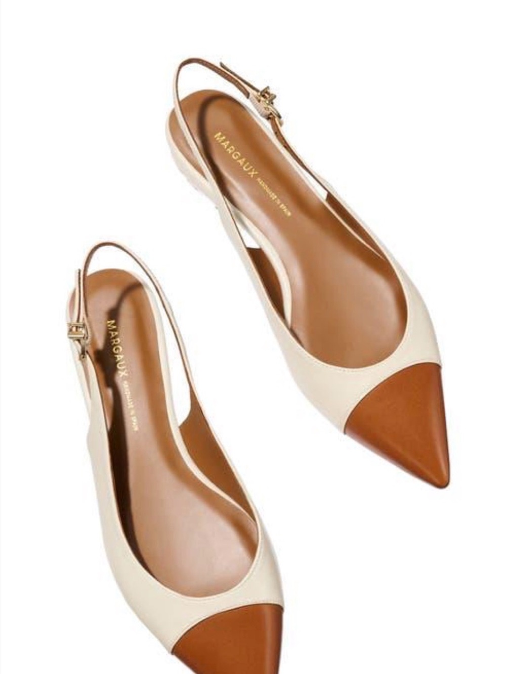 Margaux Two-Tone genuine leather Pointed Slingback kitten heels Cream & Brown